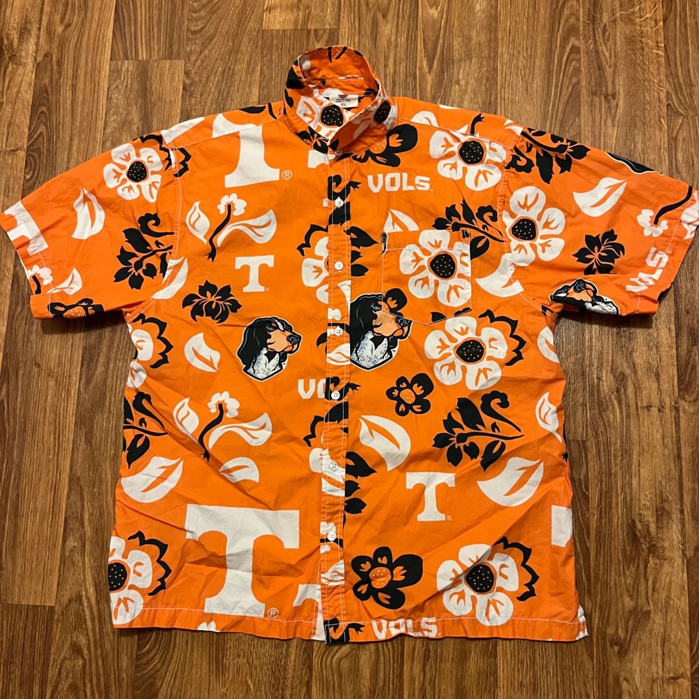 Tennessee Vols Hawaiian Shirt Adult XL Orange‎ Floral Button Up Smokey